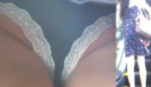 パンチラ盗撮 OLさん 黒地に白のレース付きパンツを超接近撮影