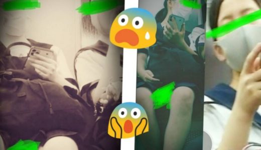 この人、覗◯てる！？セーラー服、股◯ぱっくり学生さん二人、お顔豹変～～