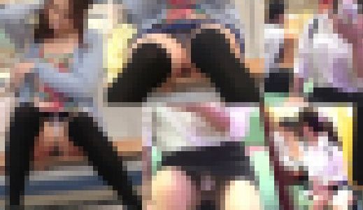 ２人収録！最後にバレた?大開脚で白P丸見えニーハイ娘&就活中女子のスト越し透けP堪能極上対面パンチラ～FHD動