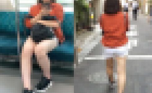 ショートパンツから伸びる白くてむっちりした生脚がエロいお姉さん（其の三）