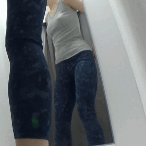 【TバックOLの試着室】お座りで膨張するデカ尻と穴あきエロパンティ！