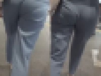 美＊パンティーライン通信＊水色パンツが巨尻に食い込む?歩行とエスカで見るリアルなPライン