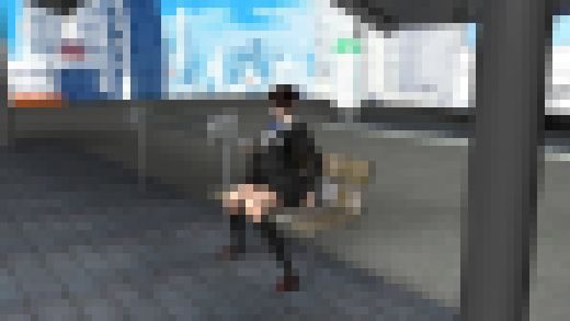 【5本セット】早朝のバス停でベンチに腰かける、鬼のようなスカートの短さの女子学生を発見！