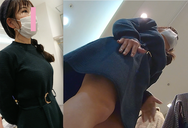 【4K画質】2日撮りでホワイト＆パープルのおかわりパンティ＊ミニワンピで動きまわる巨乳店員さんの足元に夢中♪