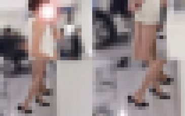 パンスト＆ミニスカの受付嬢お姉さん　パンストつま先も露出！