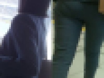 美＊パンティーライン通信＊グレーパンツスーツのスレンダーOL編